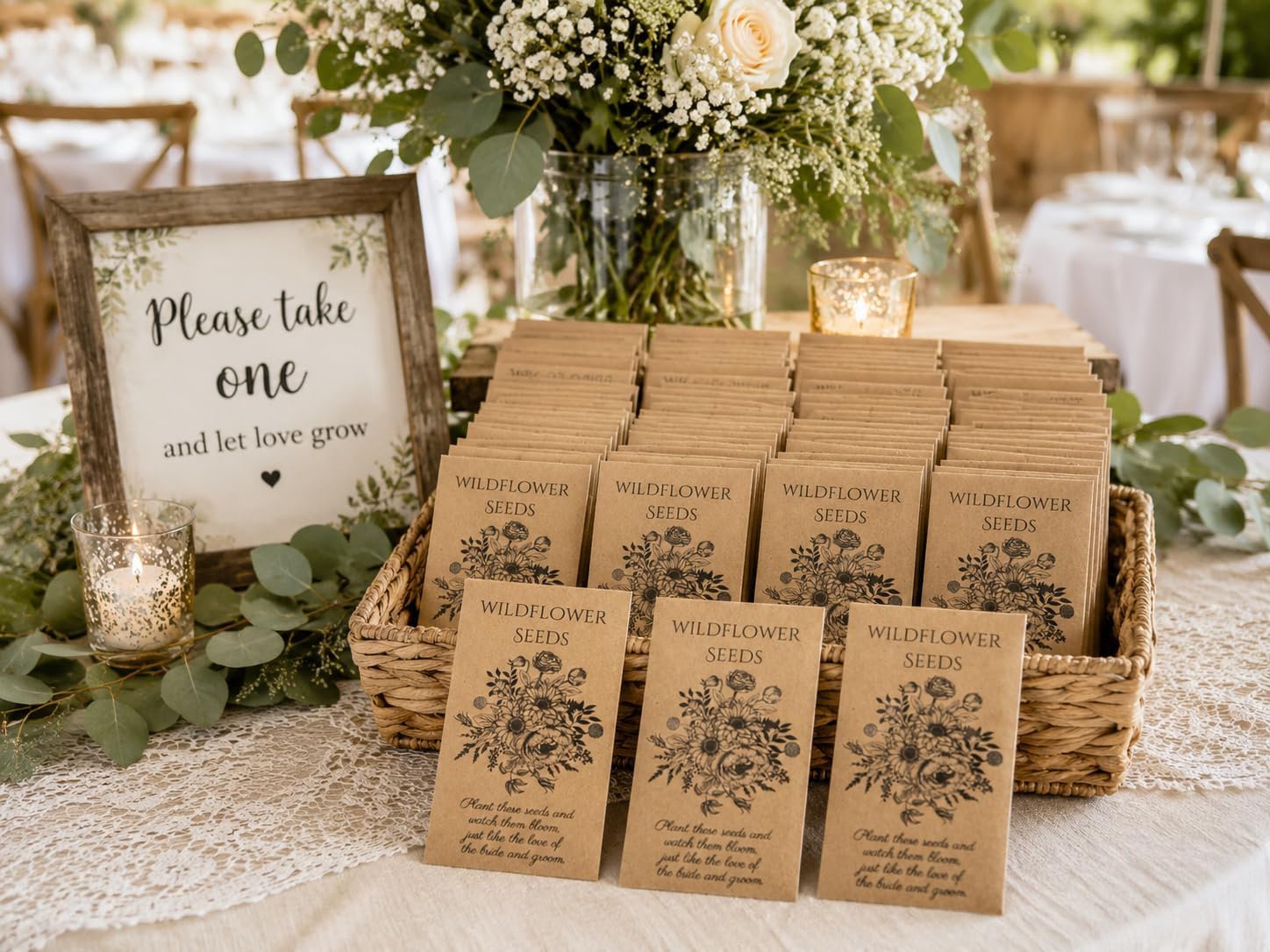25 Pack Wildflower Seed Packet Wedding Favors – Rustic Kraft Seed Packets Filled with Wildflower Seeds – Bridal Shower