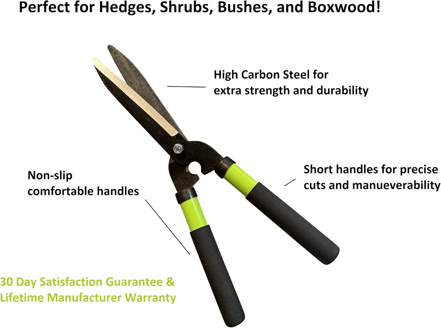 GARDEN GURU Hedge Shears Clippers for Trimming & Shaping Borders, Boxwood, Decorative Shrubs, Bushes, Grass – 15 inch