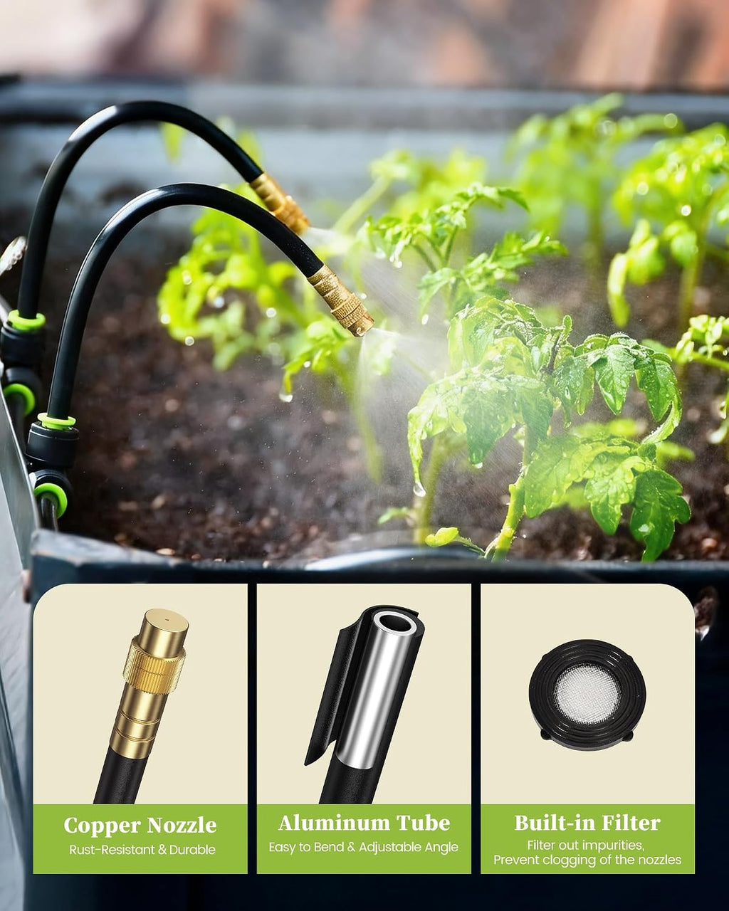 RAINPOINT 50FT Drip Irrigation System, Garden Watering Kit with 15pcs 360°Adjustable Copper Nozzles, Automatic
