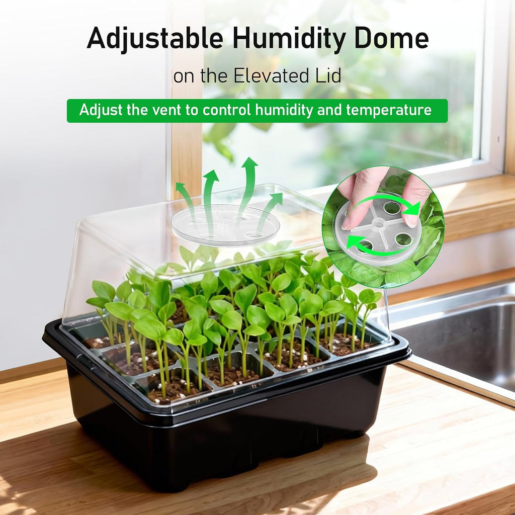 MIXC Seed Starter Tray with Elevated Lid, 120 Cells Seed Starter Kit with Adjustable Humidity Dome, Drainage Hole