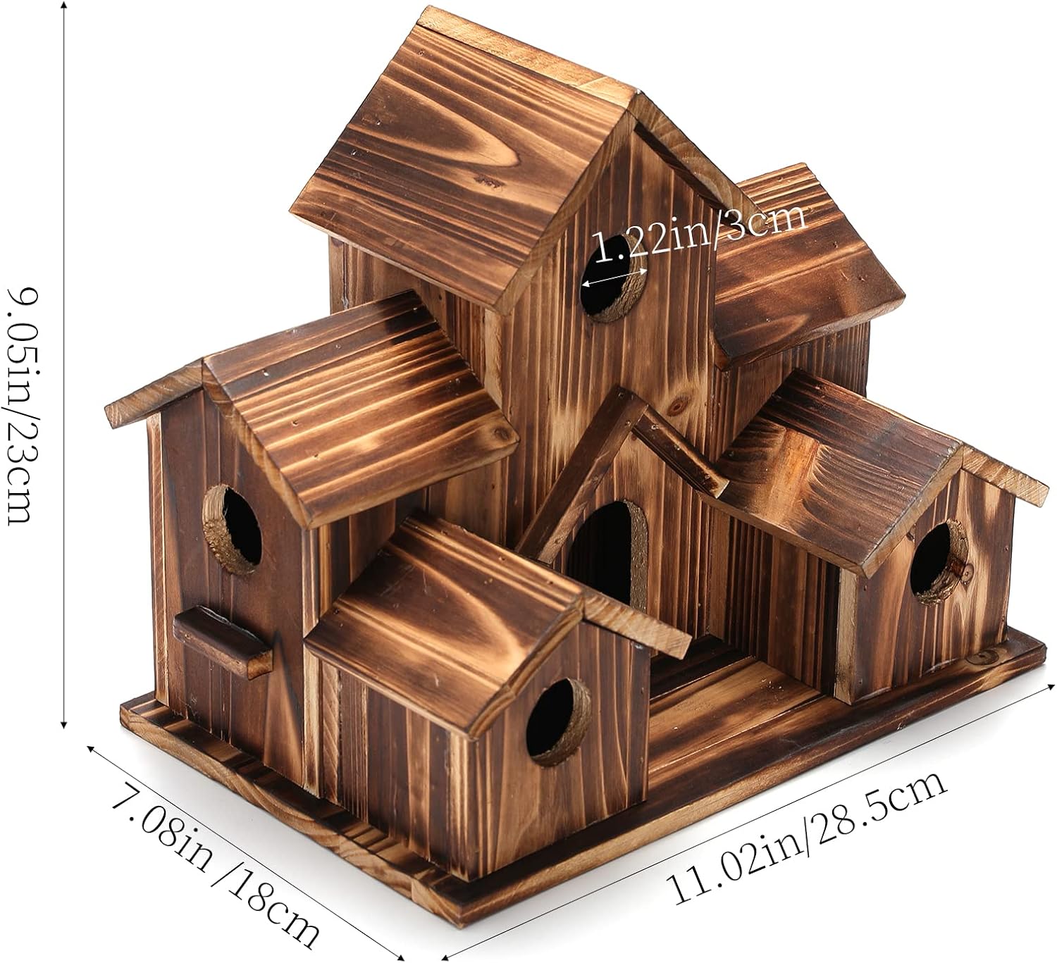Bird Houses for Outside Hanging,6 Hole Wooden Bird Houses Largel Bird House for Backyard/Courtyard/Patio Decor