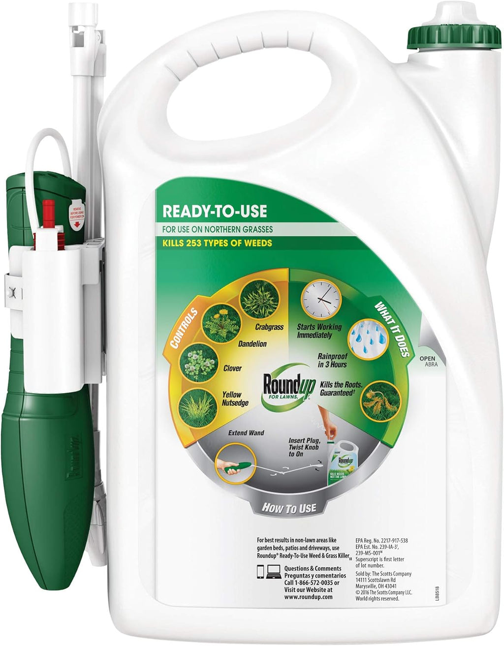 Roundup For Lawns1 Ready to Use - All-in-One Weed Killer for Lawns, Kills Weeds - Not the Lawn, One Solution for