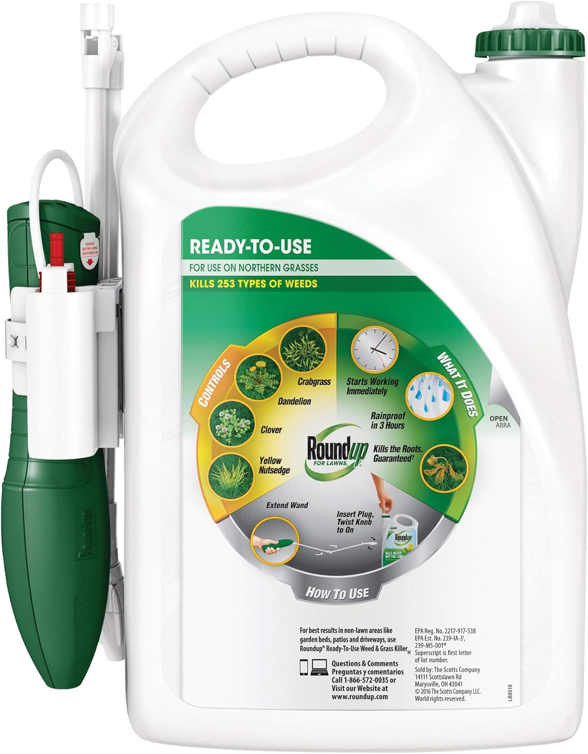 Roundup For Lawns1 Ready to Use - All-in-One Weed Killer for Lawns, Kills Weeds - Not the Lawn, One Solution for