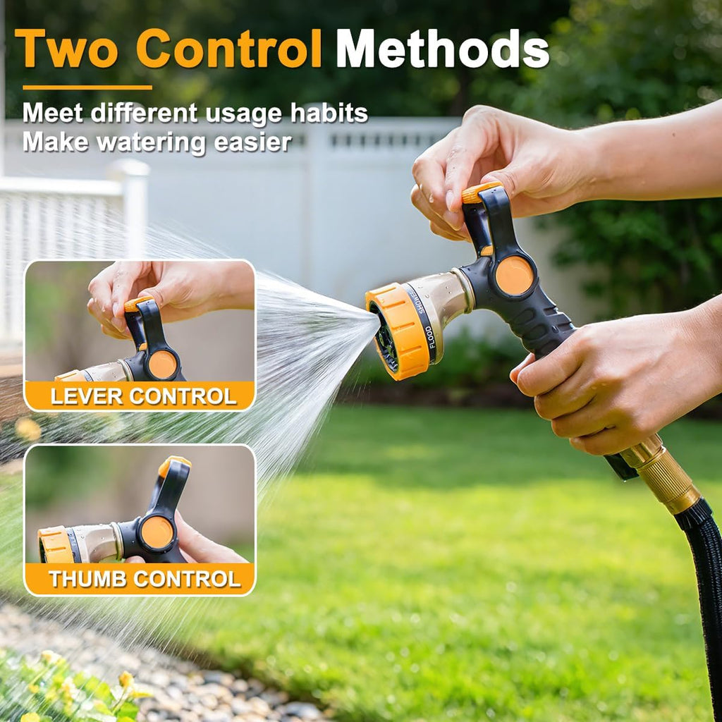 FANHAO Fireman Style Garden Hose Nozzle, Heavy Duty Metal Water Hose Nozzle | Thumb Control & Large Lever Control, 7