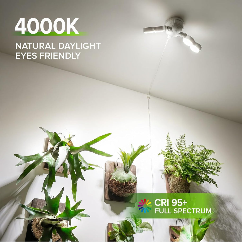 SANSI Wall Mounted Grow Light, 30W Dual Head Full Spectrum with Remote | Programmable Timer, 4-Level Dimmable