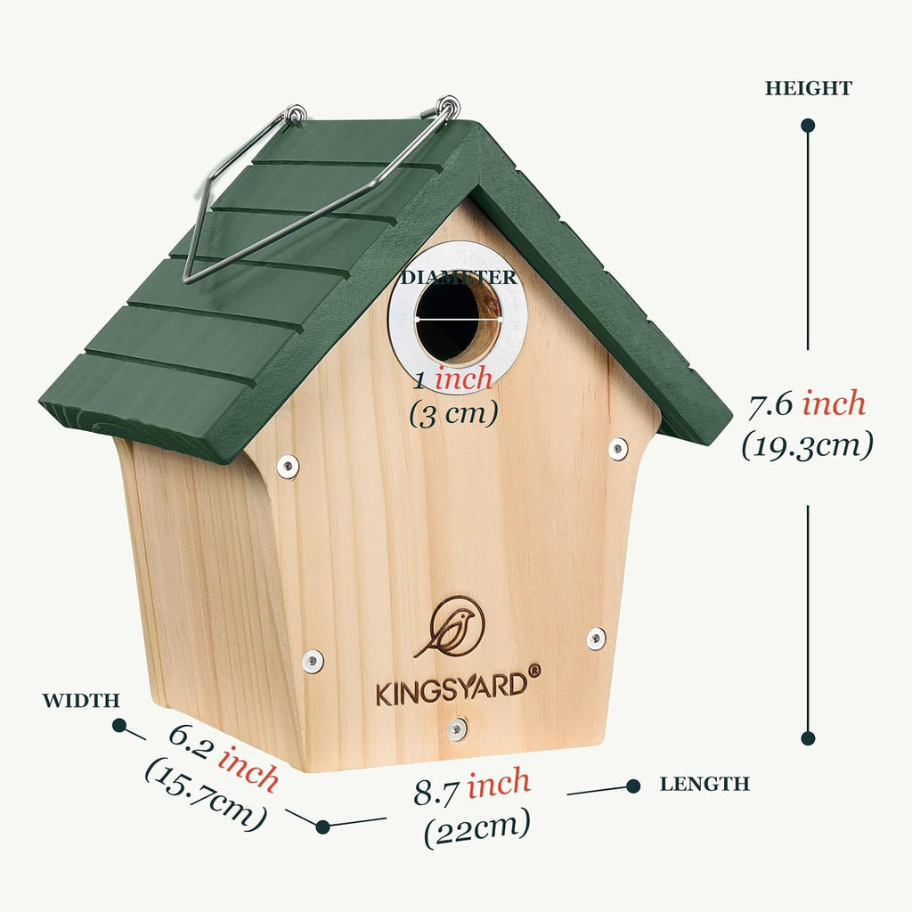 Kingsyard Cedar Hanging Bird House with Metal Predator Guard for Wren | Cedar Wren House with 1-inch Entry Hole, Metal