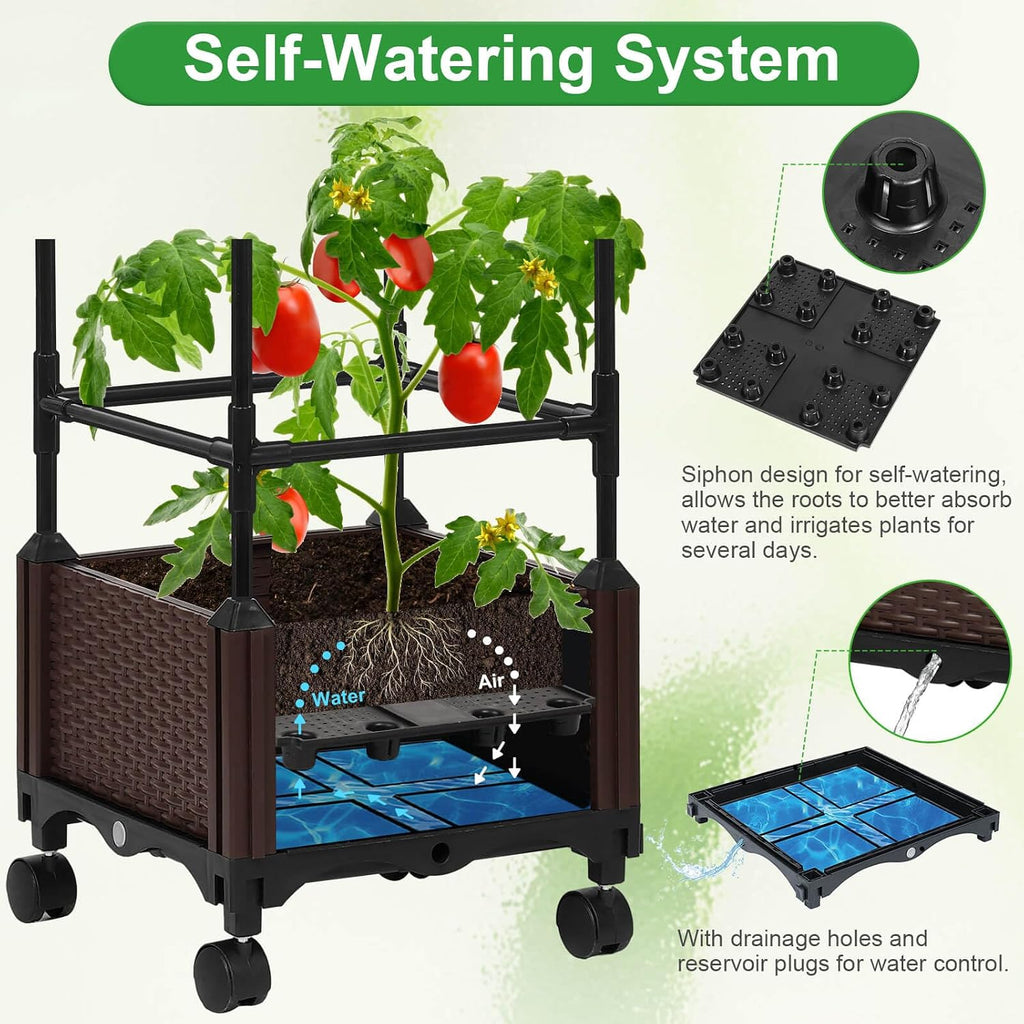 Lezmarket Self Watering Tomato Planter with Trellis for Patio, 55.9" Raised Garden Bed Planter Pot with Trellis, Plant