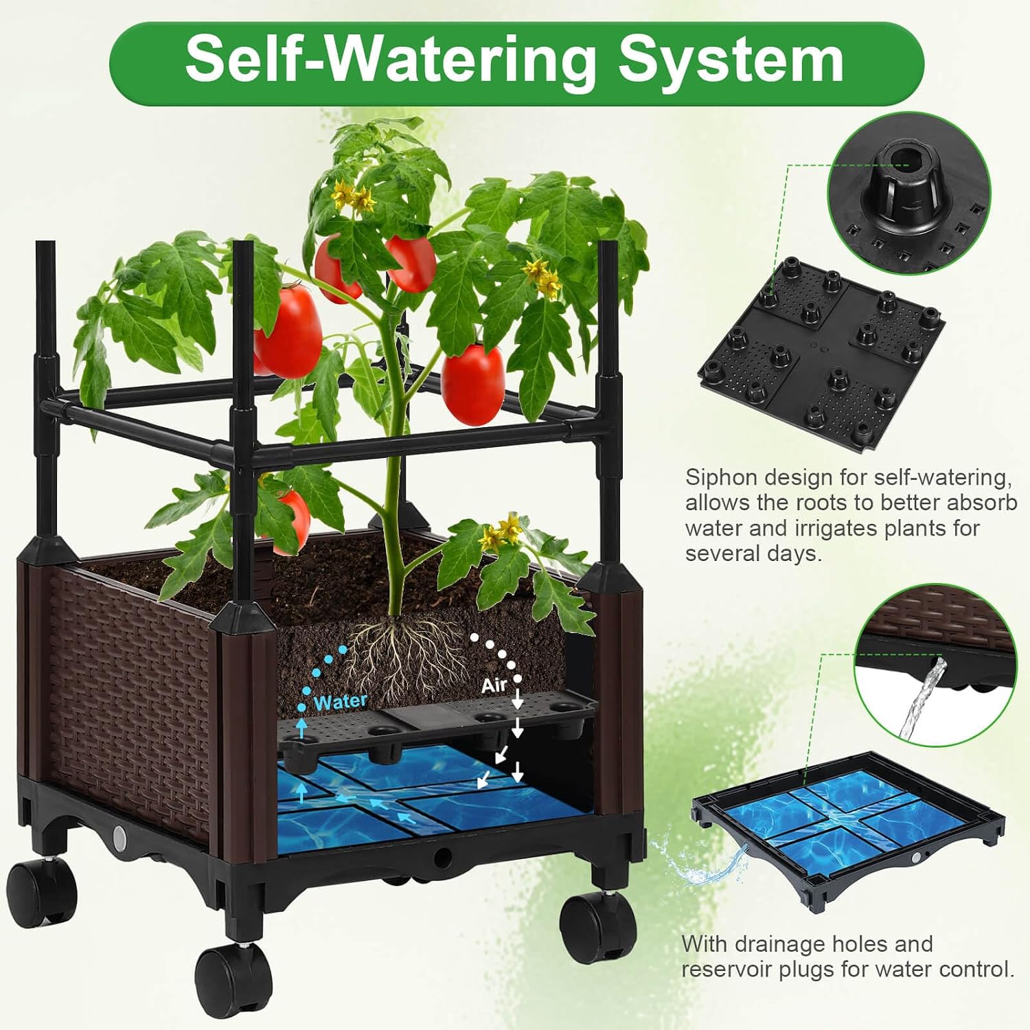 Lezmarket Self Watering Tomato Planter with Trellis for Patio, 55.9" Raised Garden Bed Planter Pot with Trellis, Plant