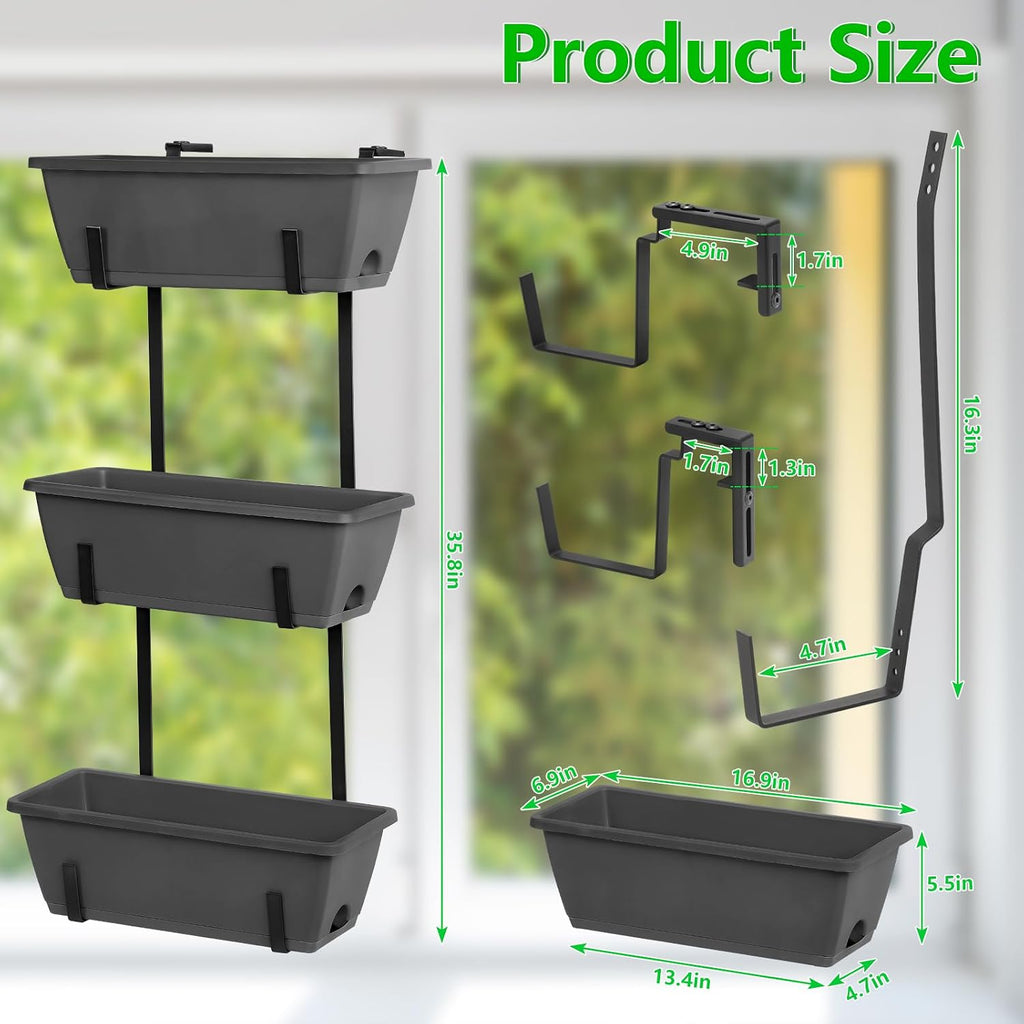 OYEAL Deck Railing Planter Boxes Set of 2 Over The Fence Planters Rail Hanging Planter Boxes with Adjustable Brackets