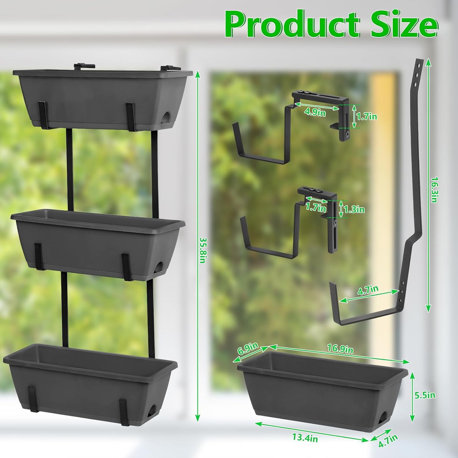 OYEAL Deck Railing Planter Boxes Set of 2 Over The Fence Planters Rail Hanging Planter Boxes with Adjustable Brackets