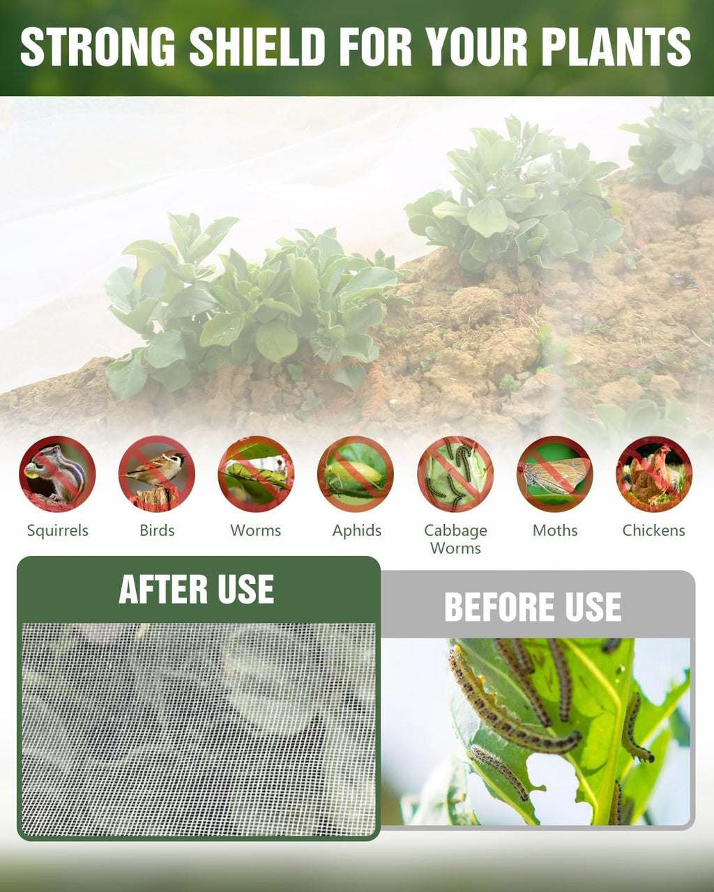 6 Sets Garden Hoops with 10x30 Ft Netting for Raised Beds, 18 Clips | 10x30 Ft Garden Net, Bird & Cicada Net for