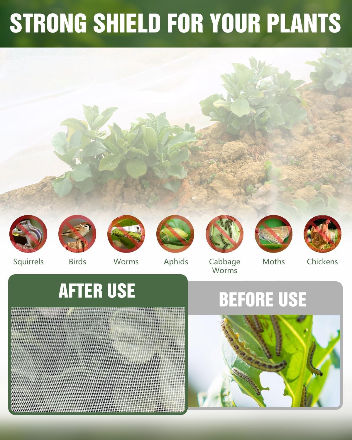 6 Sets Garden Hoops with 10x30 Ft Netting for Raised Beds, 18 Clips | 10x30 Ft Garden Net, Bird & Cicada Net for