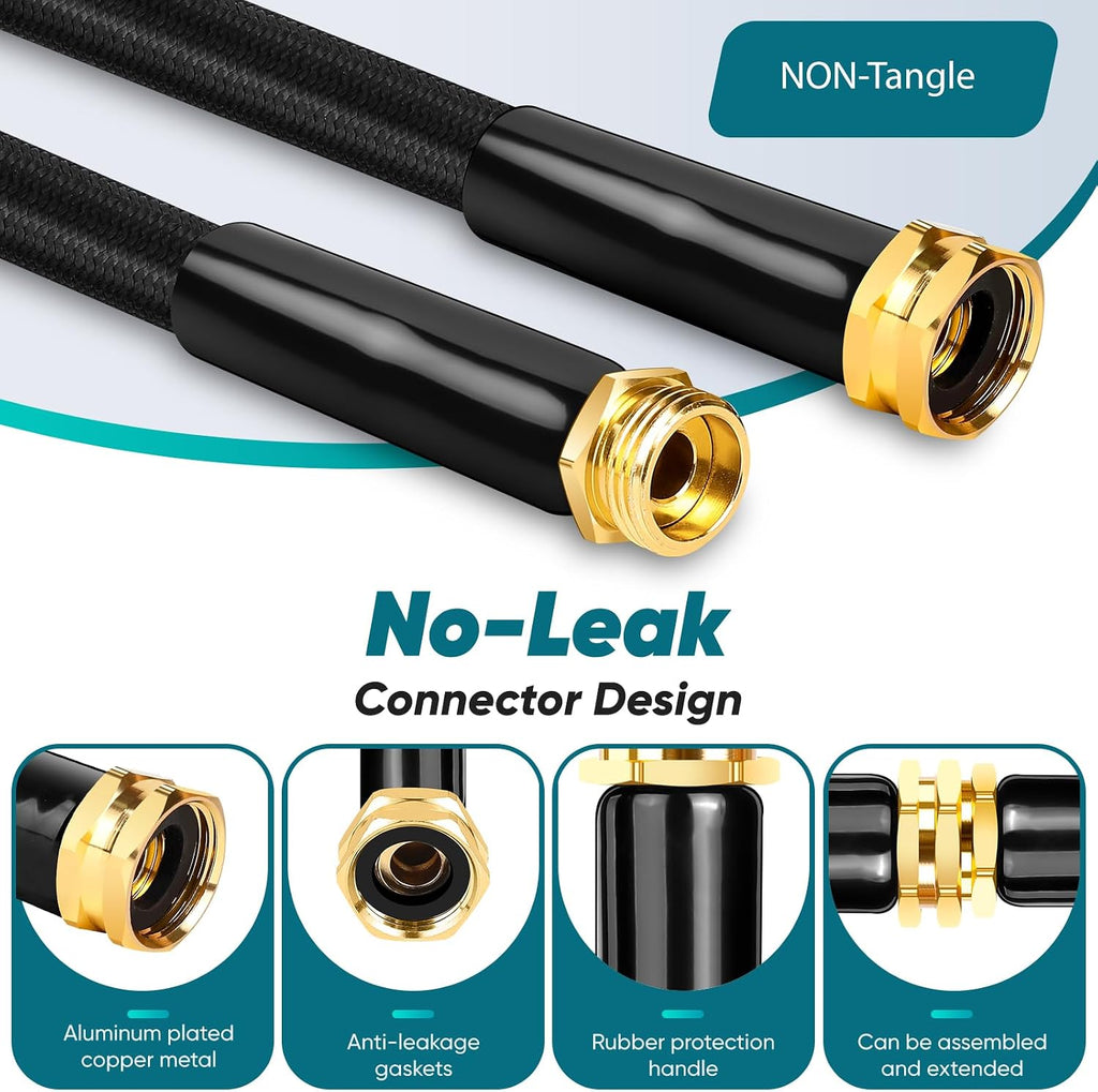 Garden Hose 100FT Non-Expanding, Lightweight Hose With 10-Function Nozzle, Leak-Proof No-Knot, Easy to Carry