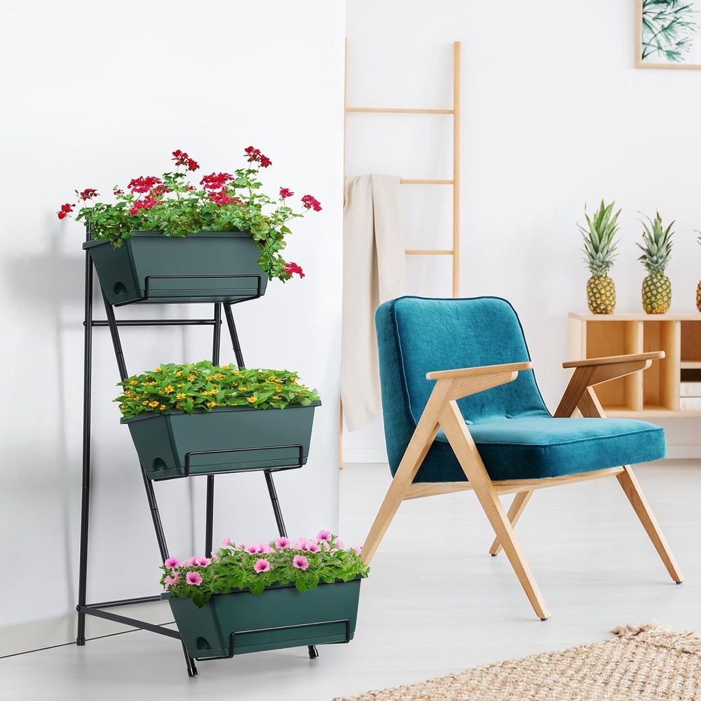 Raised Garden Bed 3 Tier Vertical Garden Planter Standing Garden Bed Planter Box Outdoor Herb Planter with Drainage