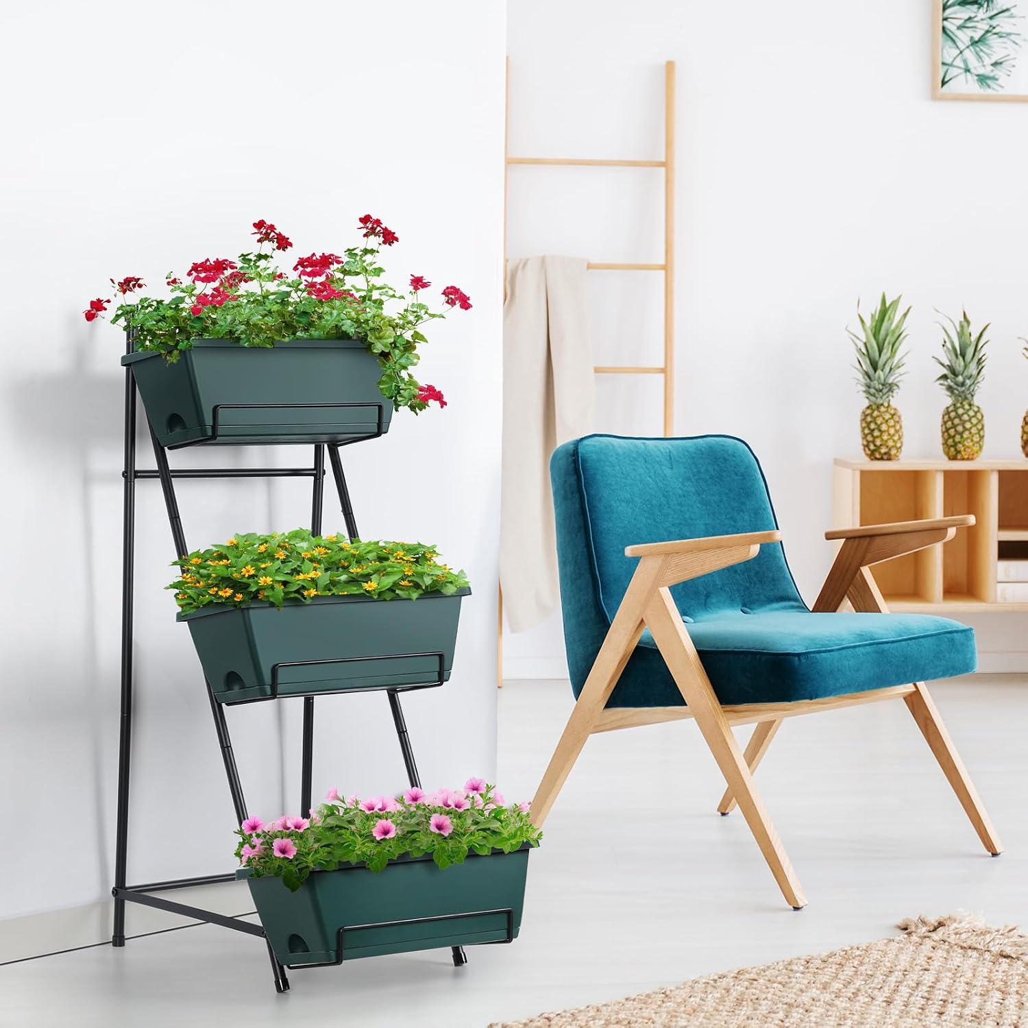 Raised Garden Bed 3 Tier Vertical Garden Planter Standing Garden Bed Planter Box Outdoor Herb Planter with Drainage