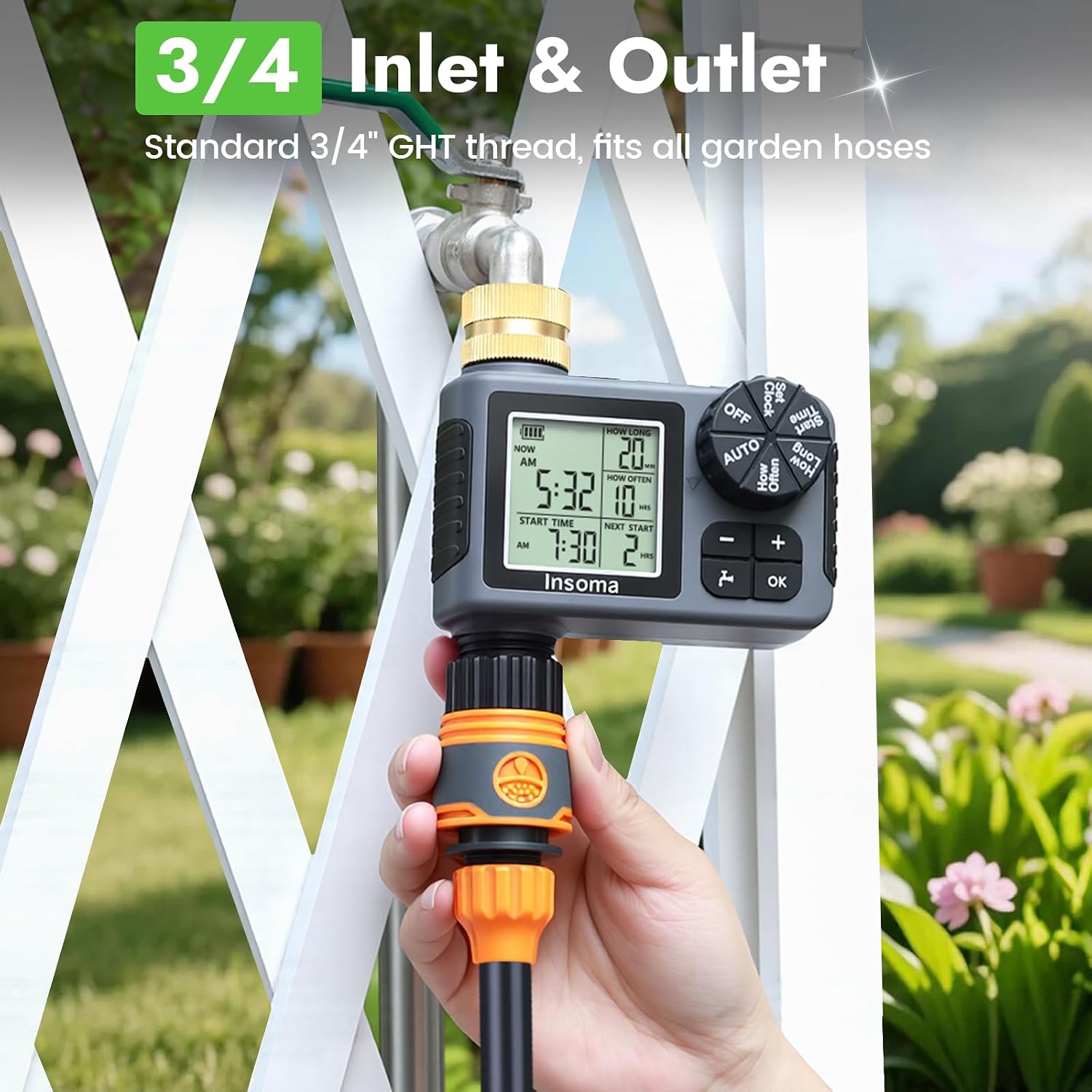 Sprinkler Timer with Brass Inlet, Water Timer for Garden Hose with Auto/Manual/Rain Delay Mode, Easy Setup Hose Timers