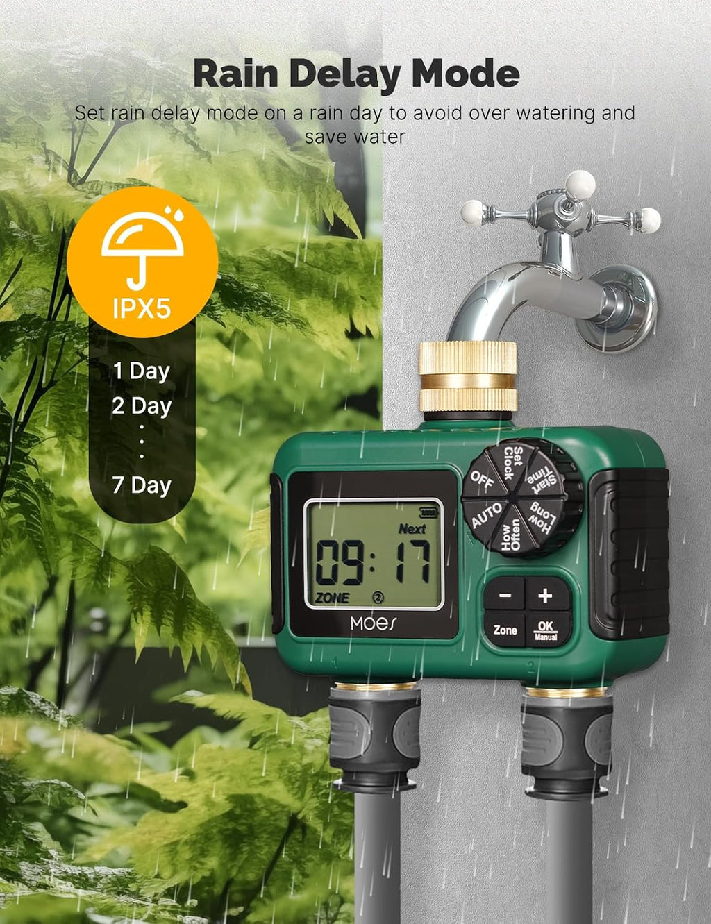 MOES 2 Zone Sprinkler Timer for Garden Hose,Brass Inlet &Outlet Water Timer | Programmable Automatic Irrigation