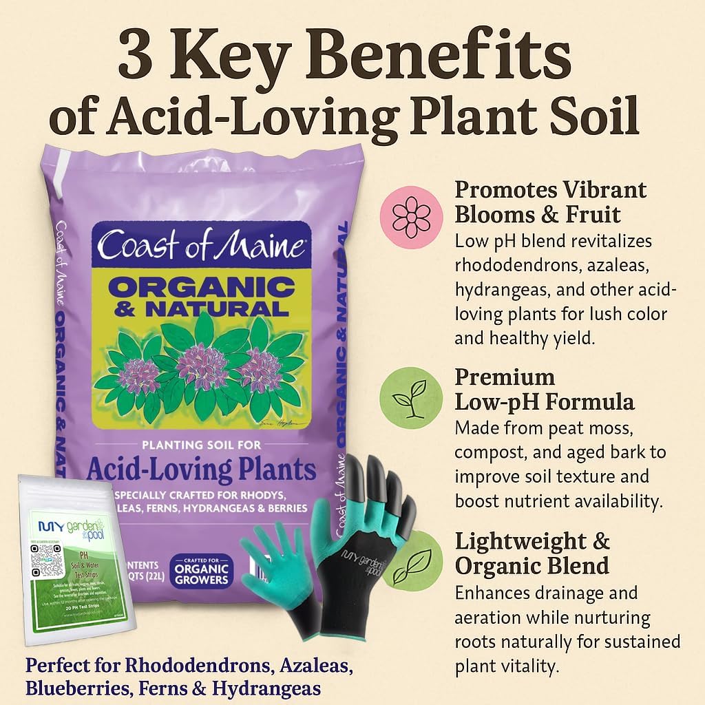 Coast of Maine AL3500 Acid-Loving Planting Soil 20 qt with My Garden Pool 7-in-1 Soil Test Strips, 20 ct. and Claw