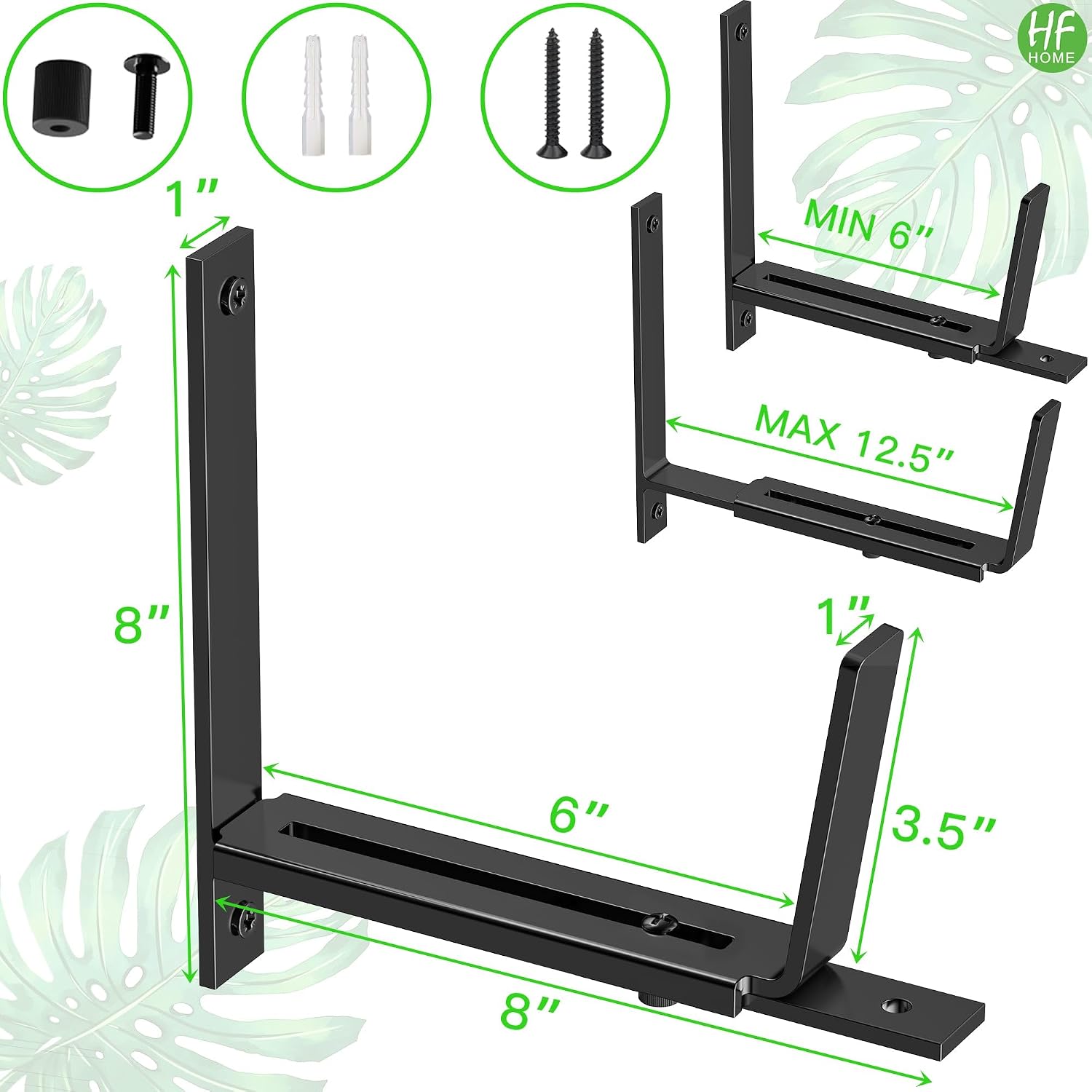 HFHOME 4 PCS Adjustable Planter Box Brackets (6 to 12.5 in), Universal Window Box Brackets, Heavy Duty Metal Flower Box