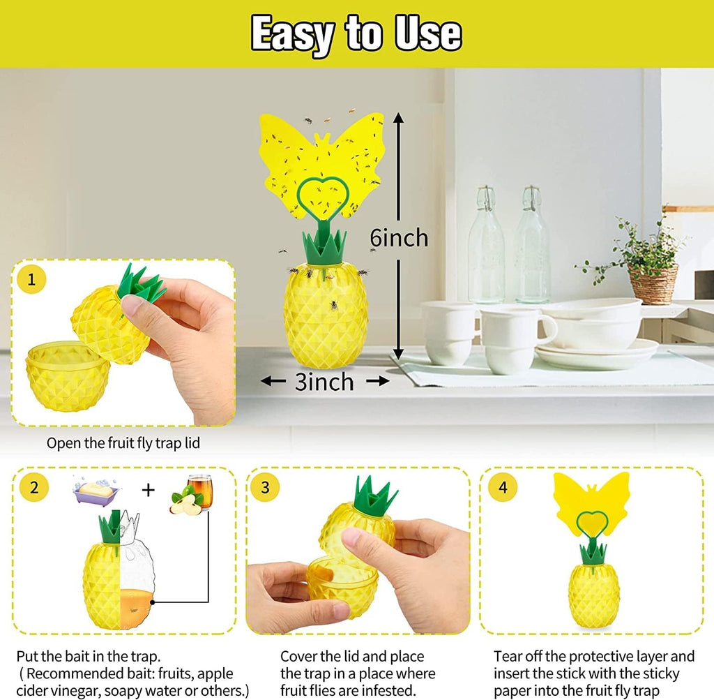 Fruit Fly Trap for Indoors – Effective Gnat Killer and Fly Catcher with Double-Sided Sticker, Non-Toxic Reusable Fly