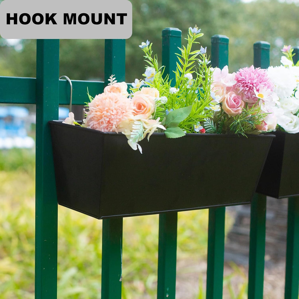 Wall Hanging Planters for Outdoor Plants 16 Inch Large Metal Fence Pots with Hooks for Outside Garden Balcony Plants