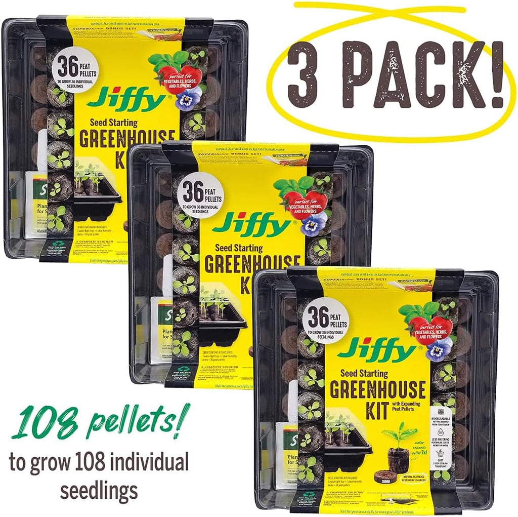 Jiffy Seed Starting Tray Kit - 36 Cell, Bonus 3 Pack, Seeding Starter Kit - 11 x 11 x 4.25 in - Plastic