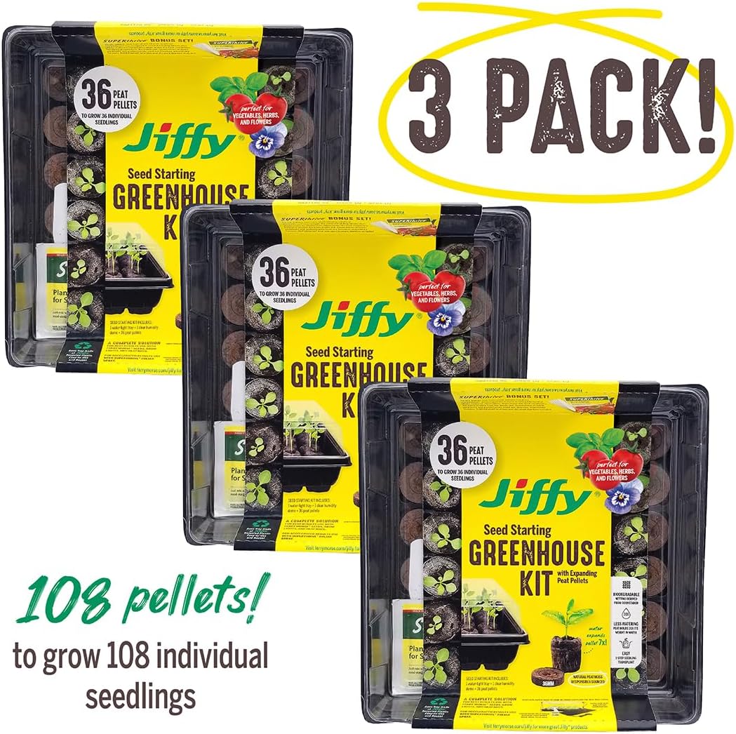 Jiffy Seed Starting Tray Kit - 36 Cell, Bonus 3 Pack, Seeding Starter Kit - 11 x 11 x 4.25 in - Plastic