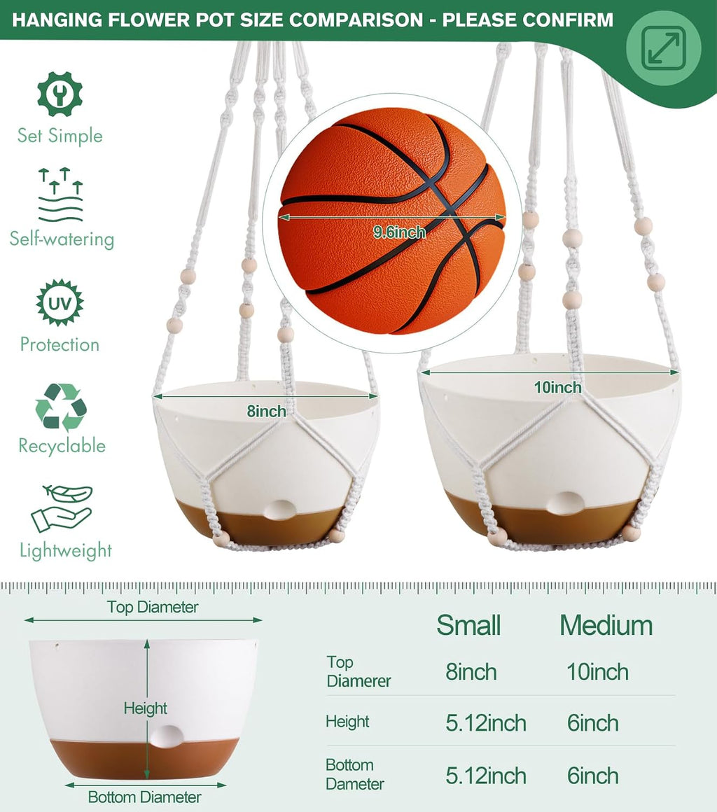 montresor Set of 2-8 Inch Hanging Planters for Indoor Plants with Self-Watering Includes Hanging Pots for Plants