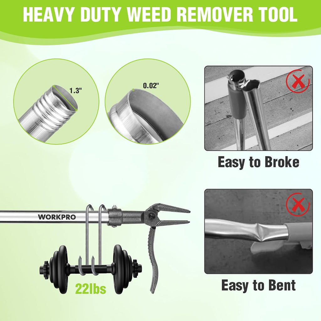 WORKPRO Weed Puller Tool with Long Adjustable Handle (33", 46") | Stand Up Weed Remover- 4 Claw Steel Head & Foot Pedal