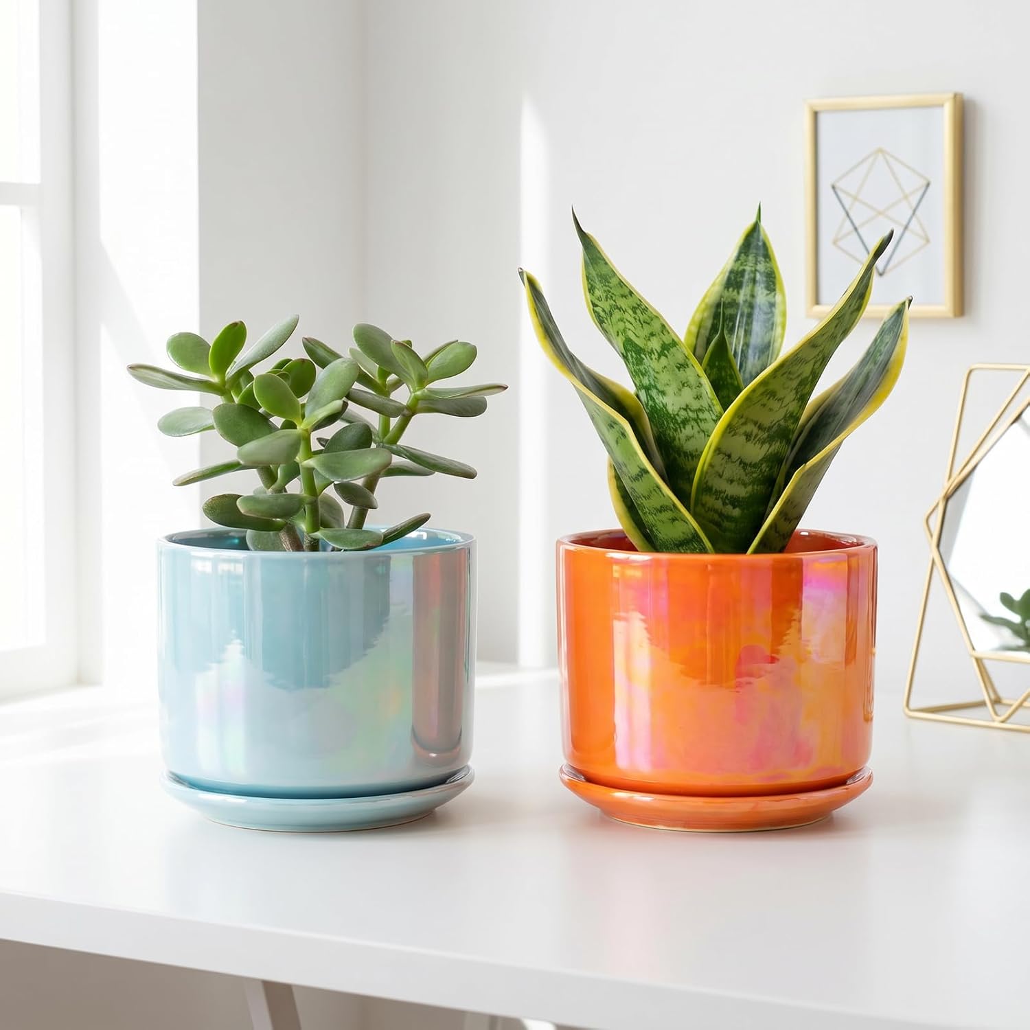 EFISPSS Ceramic Plant Pots,4+5+6 Inch Ceramic Indoor Pots for Plants with Drainage Hole,for Succulent