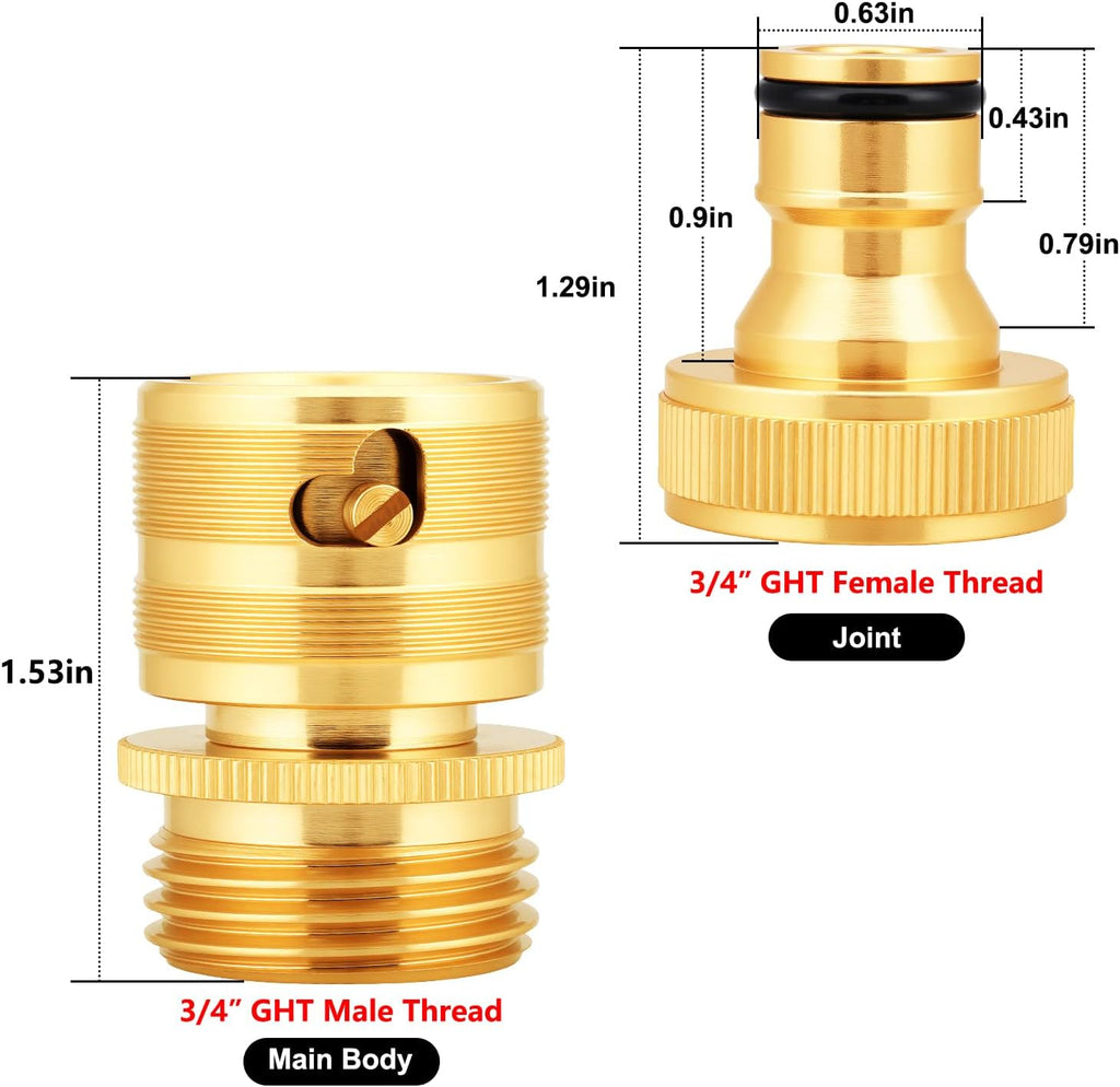 Garden Hose Quick Disconnect Fittings - 3Pcs Solid Brass 3/4 Inch GHT Thread Hose Connectors for Outdoor Faucet Adapter