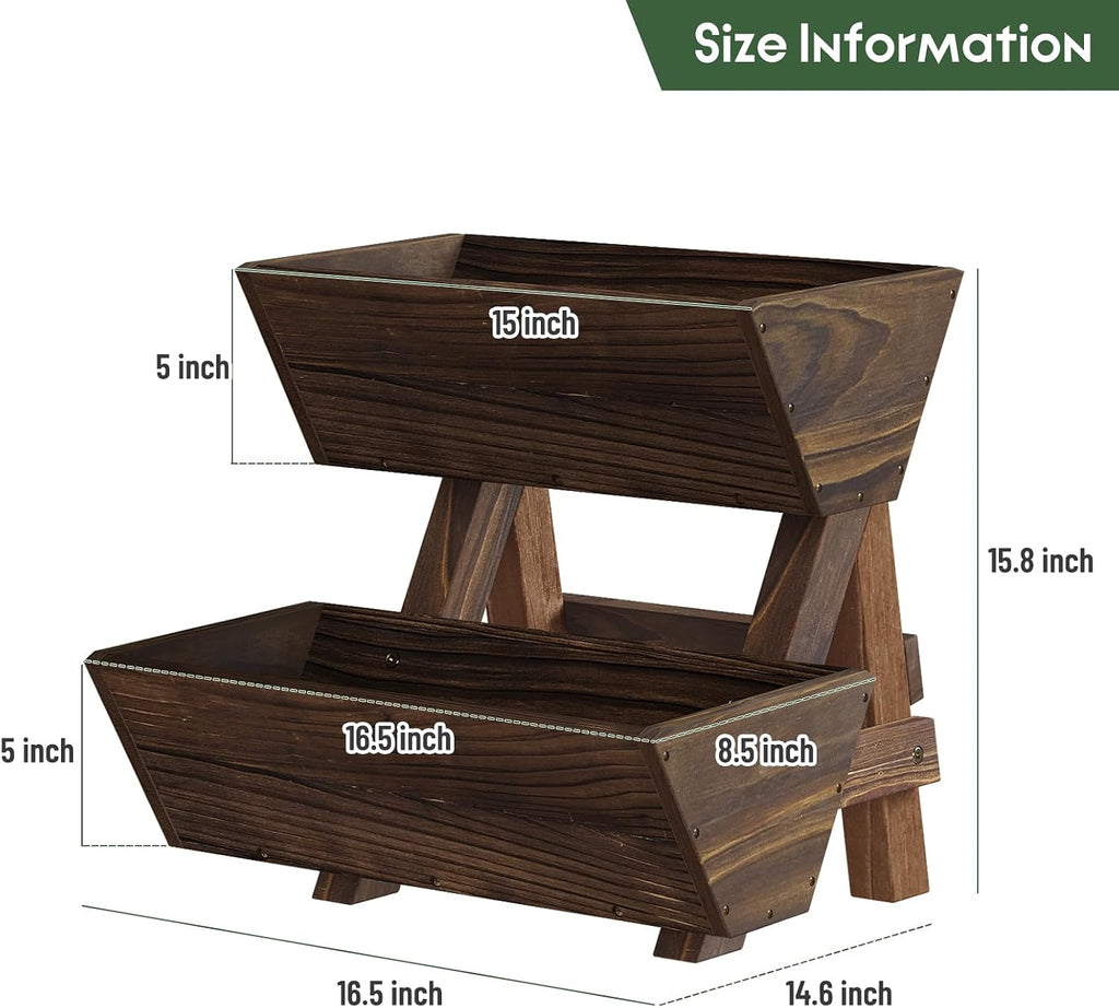 2-Tier Vertical Wooden Raised Garden Bed, Garden Planter Box,Carbonized | Freestanding Wood Flower Rack, Planter Box