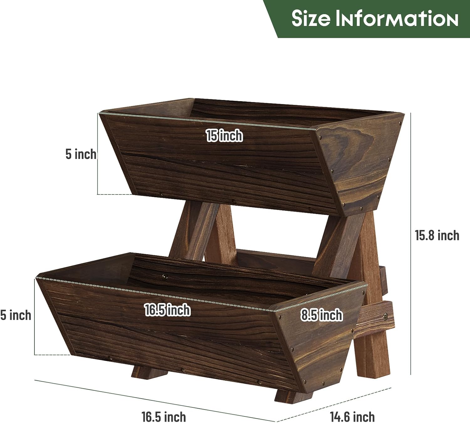 2-Tier Vertical Wooden Raised Garden Bed, Garden Planter Box,Carbonized | Freestanding Wood Flower Rack, Planter Box