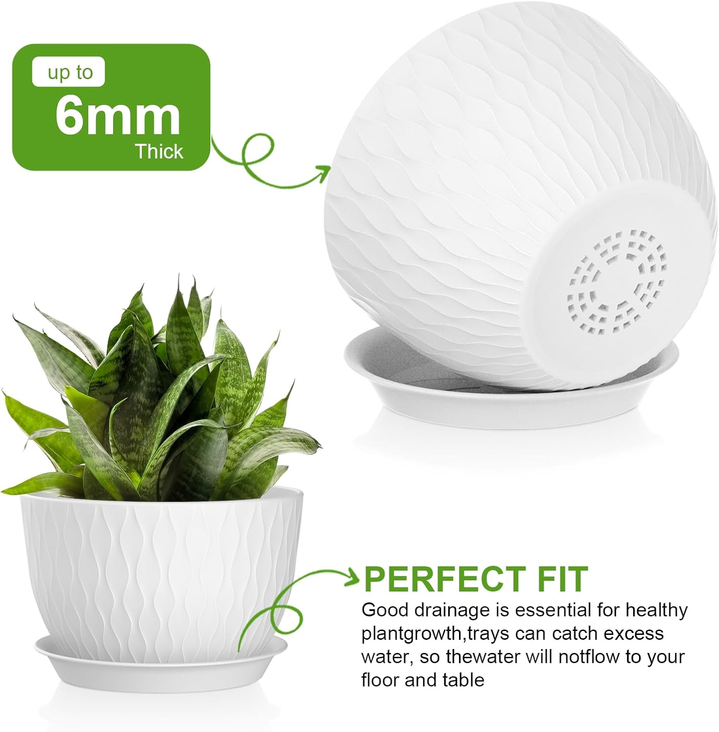 QRRICA Plant Pots 12/10/9 Inch Pots, Set of 3 Plastic Planters with Drainage Holes and Saucers,Plastic Flower