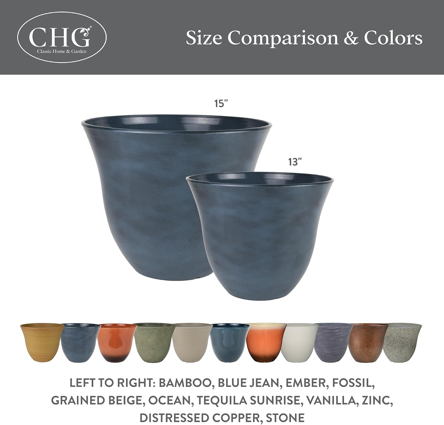Honeysuckle Resin Planter, Durable Garden Pot, 13" Stone | Hand-Painted Finish Plant Pots, Lightweight Indoor Outdoor
