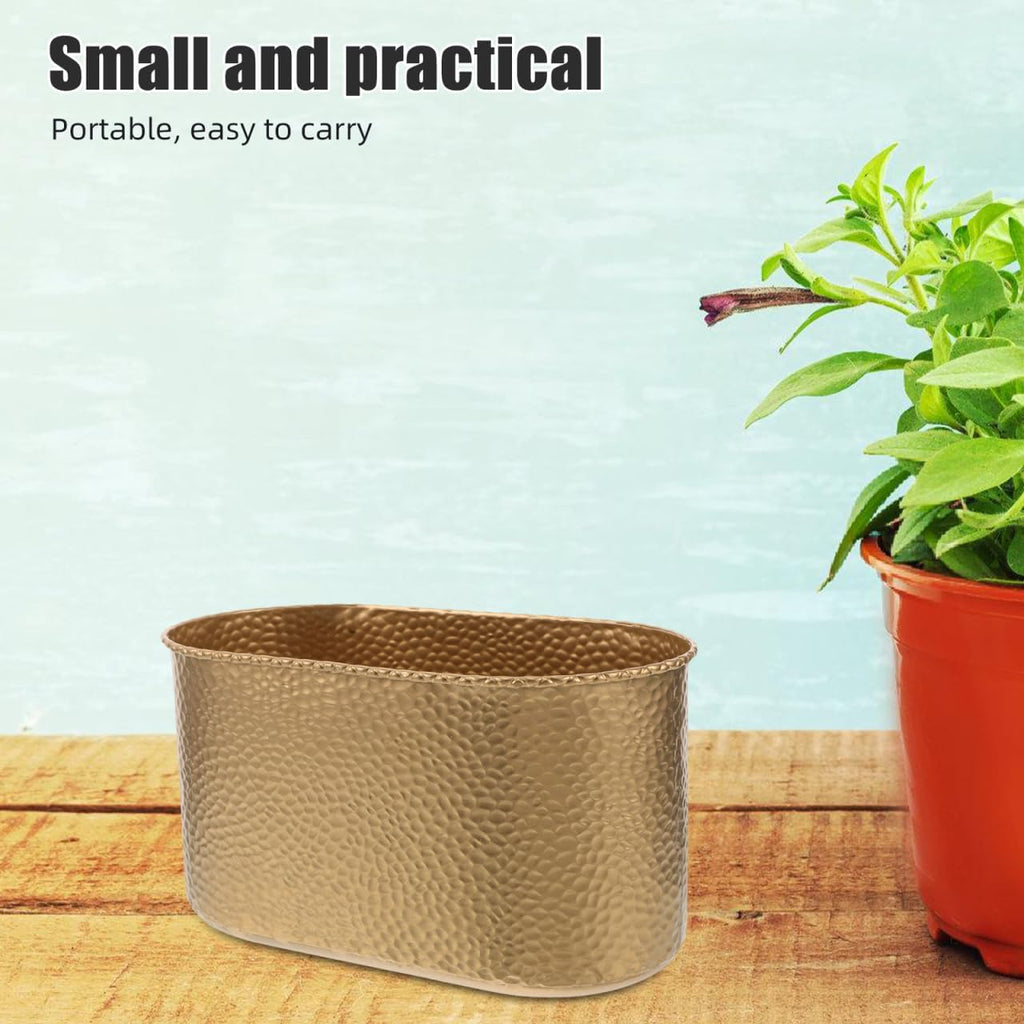 Cabilock Large Metal Wide-Mouth Flower Pot with Hammered Texture Decorative Iron Planter for Orchids and Indoor Plants