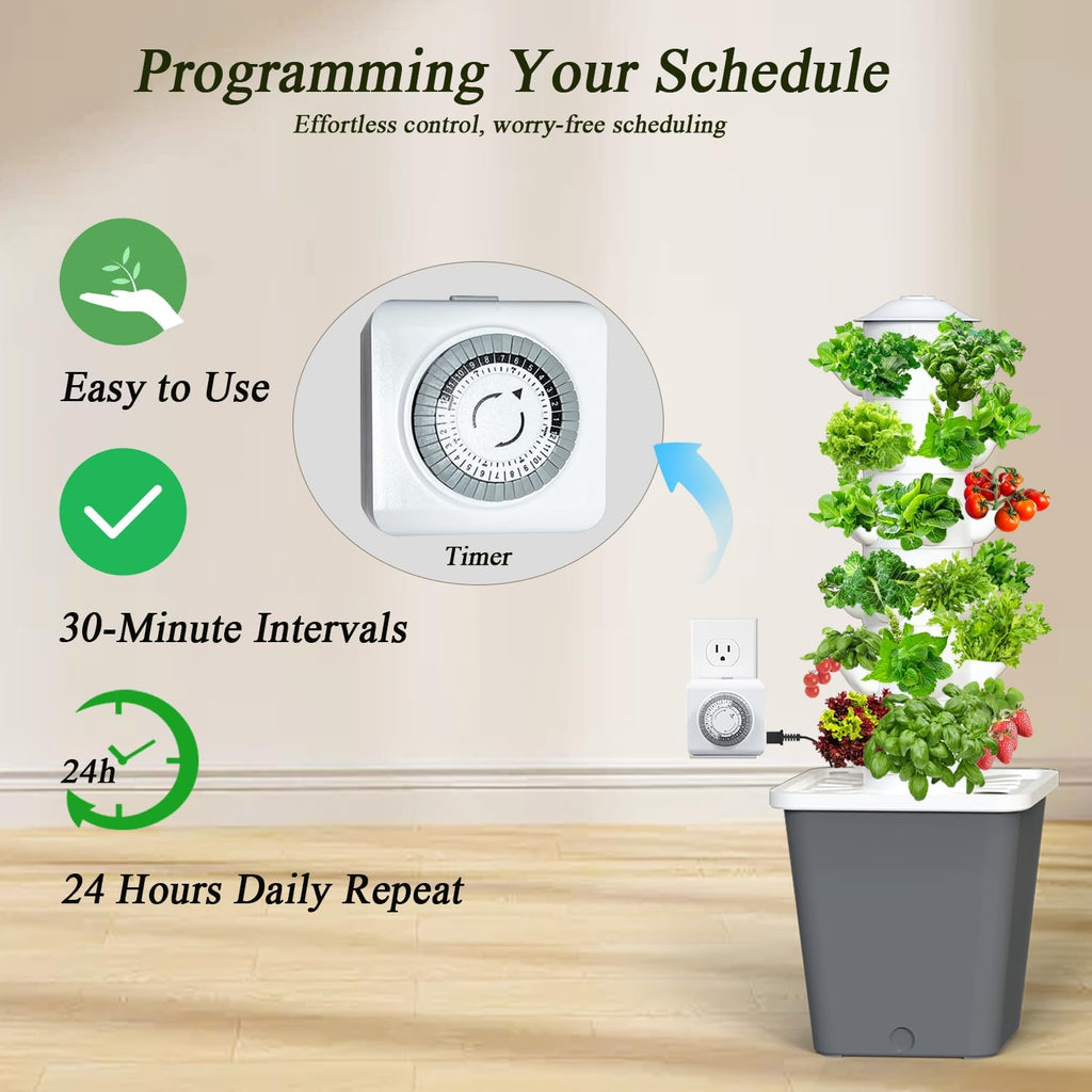 Hydroponics Growing System, 30-Plant Indoor Hydroponic Tower with Timer and Pump System, Plants Germination Kit