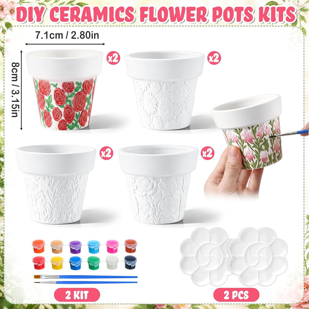 Zubebe 8 Pcs Paint Your Own Ceramic Pots Bulk Unfinished Succulent Pots Craft Kit with Drainage Hole Mini Paintable