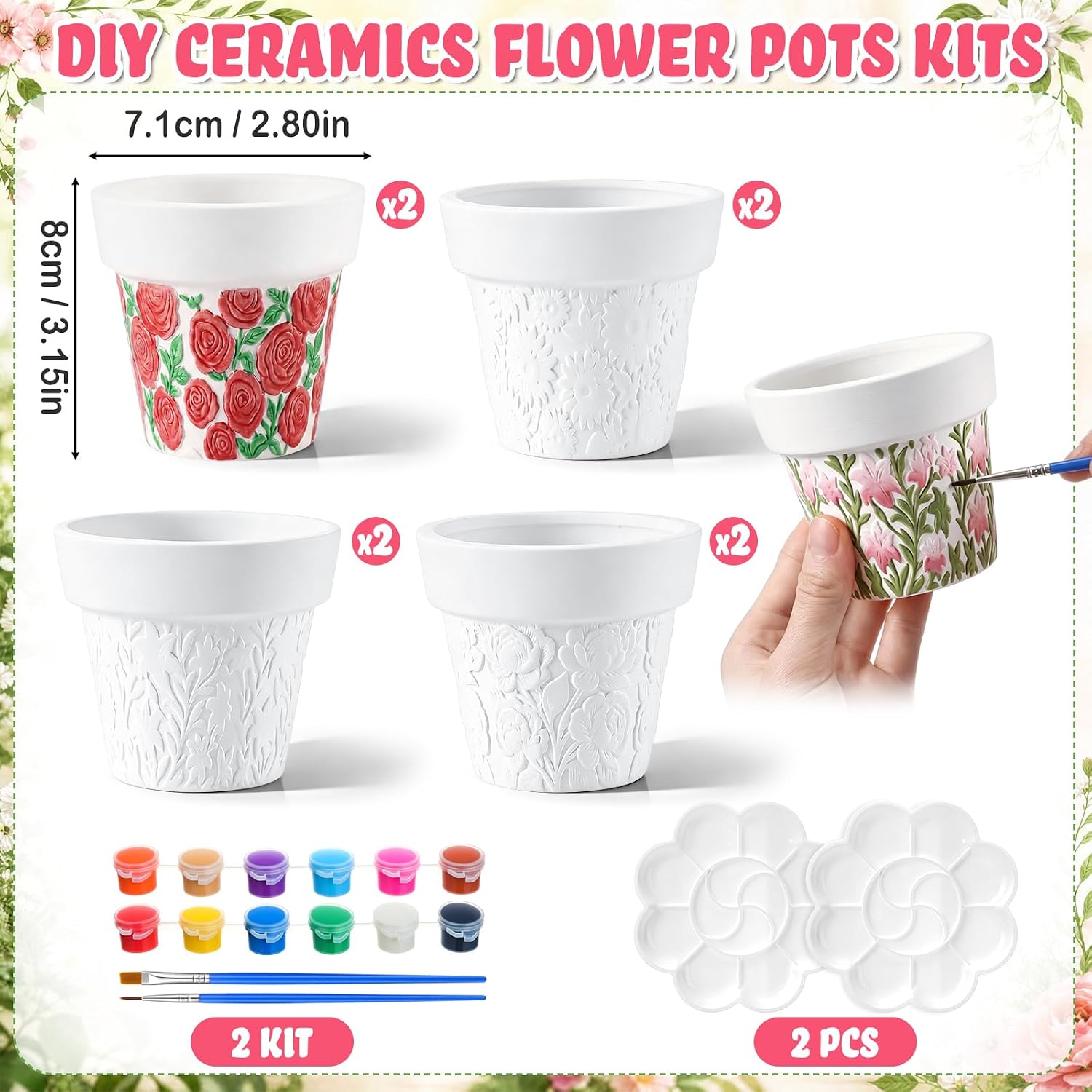 Zubebe 8 Pcs Paint Your Own Ceramic Pots Bulk Unfinished Succulent Pots Craft Kit with Drainage Hole Mini Paintable