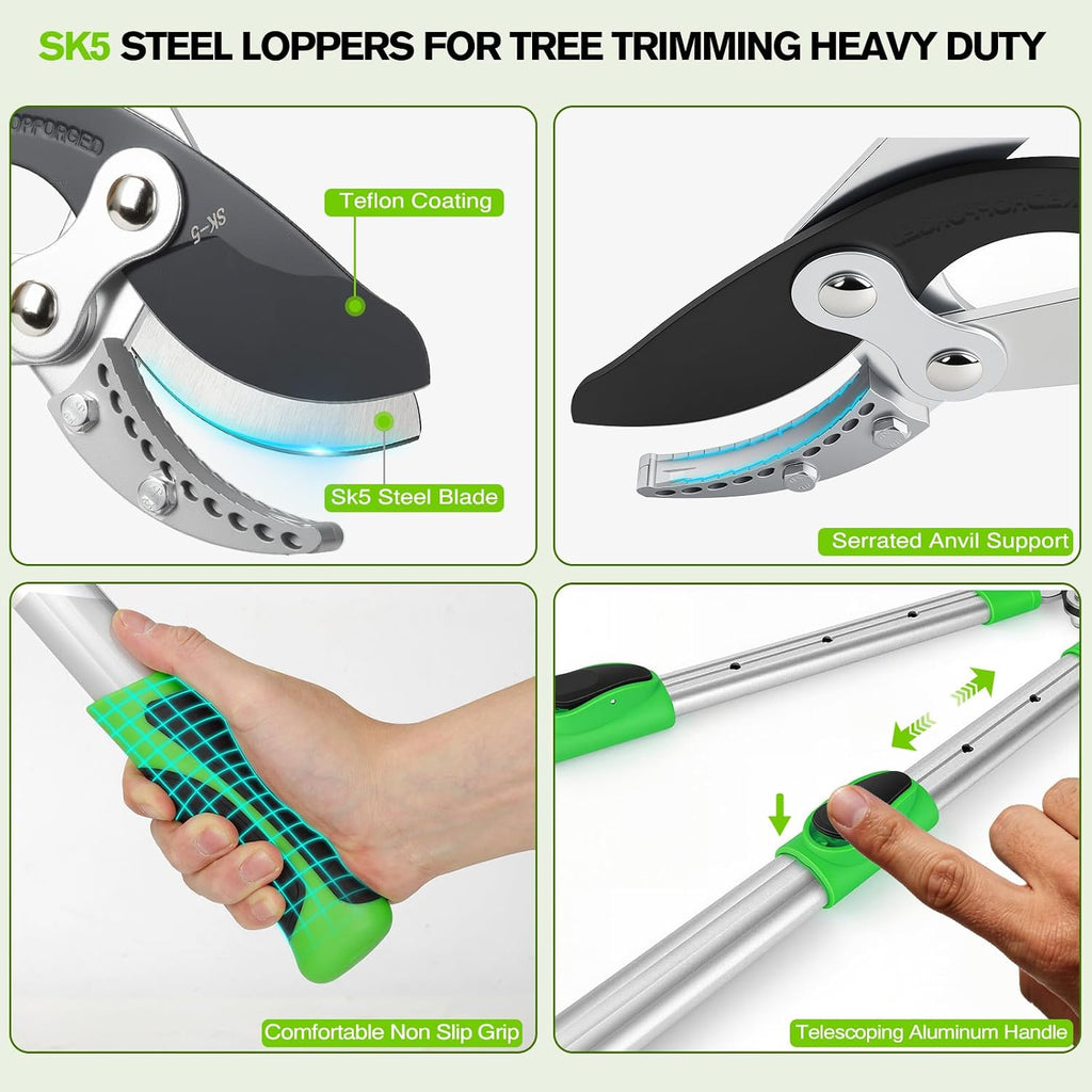 28-38" Extendable Loppers & Pruning Shears Set, SK5 Compound Action 2" Cut | Heavy Duty, Tree Trimmer, Branch Cutter
