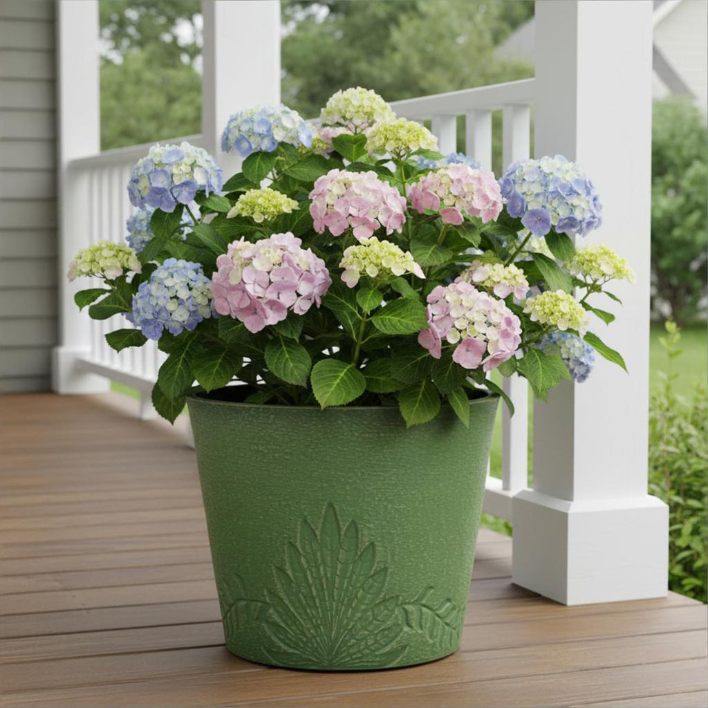 GreenShip 15 inch Large Planters for Outdoor Plants, Set of 2 | 7 gal, Large Indoor Planter, Recycled Resin & Stone
