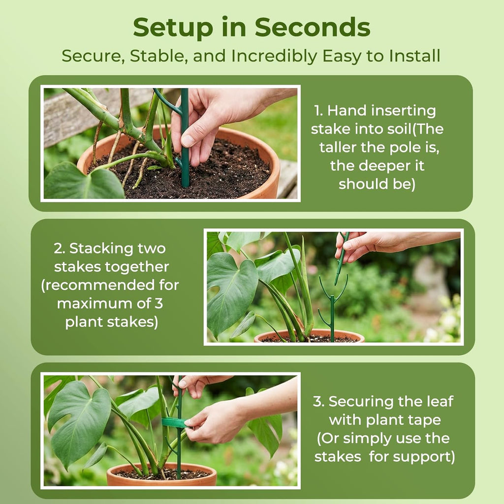 Monstera Plant Support Stakes Indoor - 20 Pack Stackable Garden Trellis for Potted Climbing Pothos Support - Durable