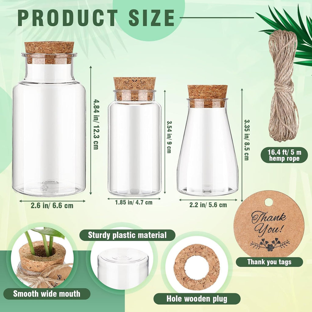 24 Pack 4.84'' Plastic Plant Propagation Stations with Hole Lid Planter Vase Clear Propagation Jars with Thank You Tags