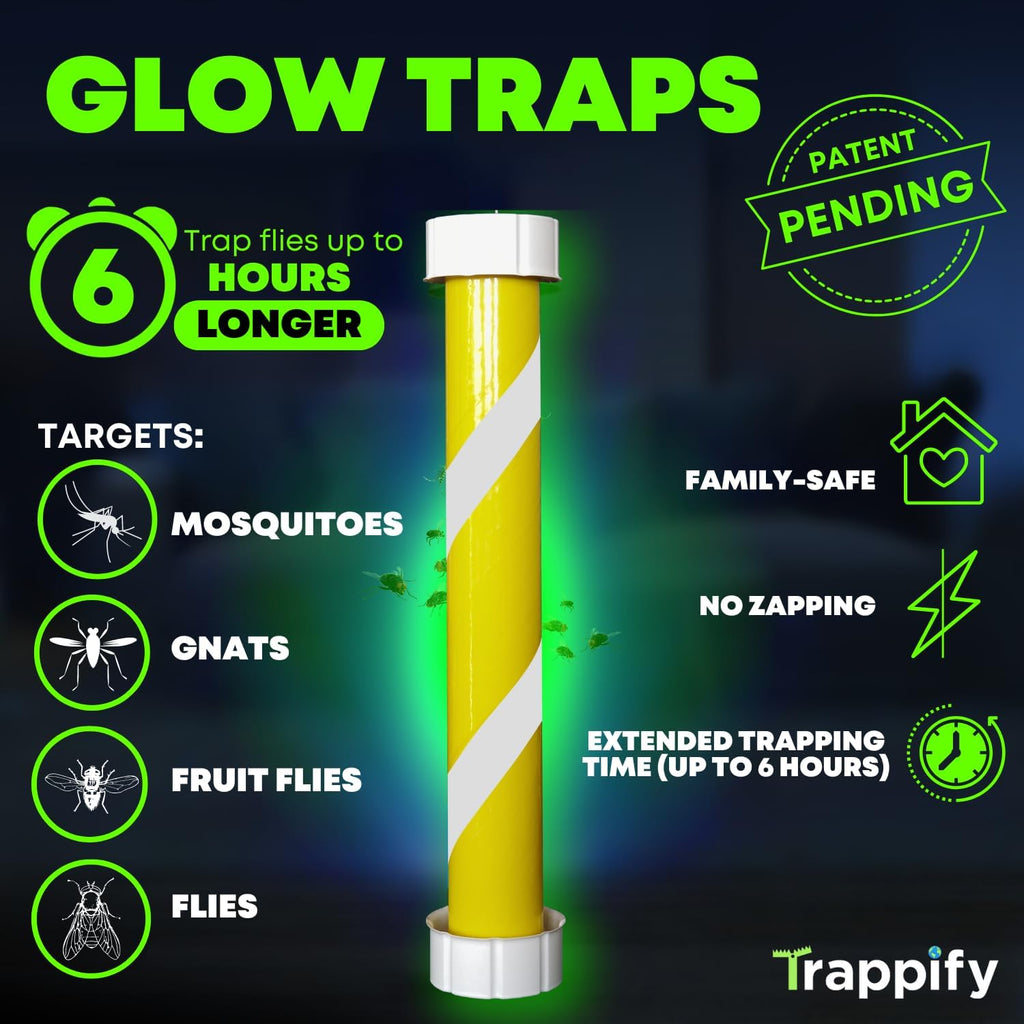 Trappify Glow-in-The-Dark Fly Trap for Indoor & Outdoor Fly Sticks (8 Pack) | Yellow Adhesive Fly Sticks