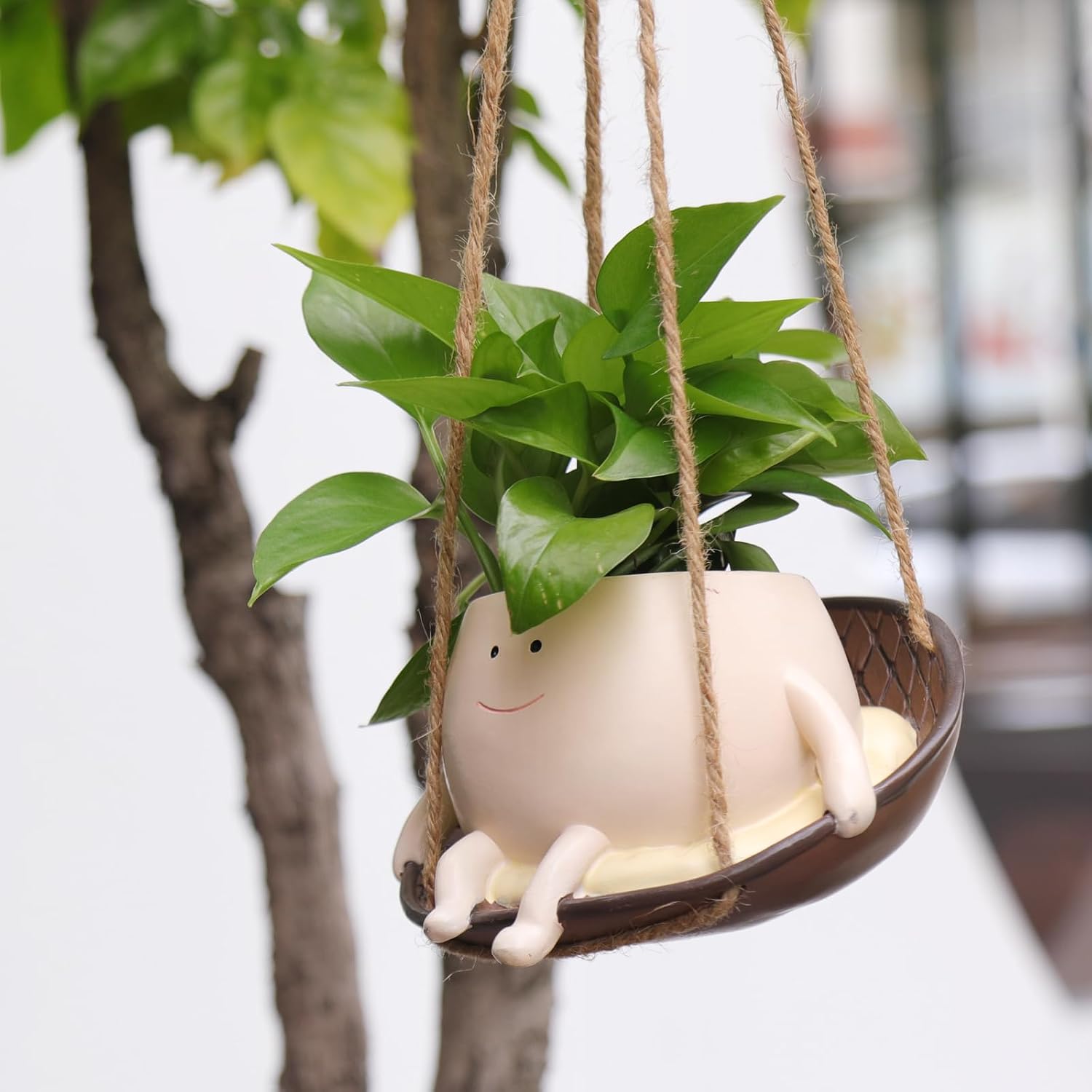 NINIPAPA Hanging Swing Chair Planter Pot Smile Face Plant Pot for Indoor Outdoor Plants Cute Head Flower Pots for