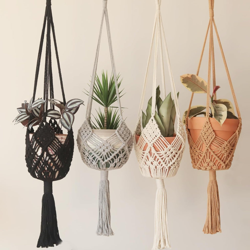 Hanging Planter with Patterns,4Packs Macrame Plant Hangers Indoor Macrame for up to 8 inch Pot Crochet Boho Plant