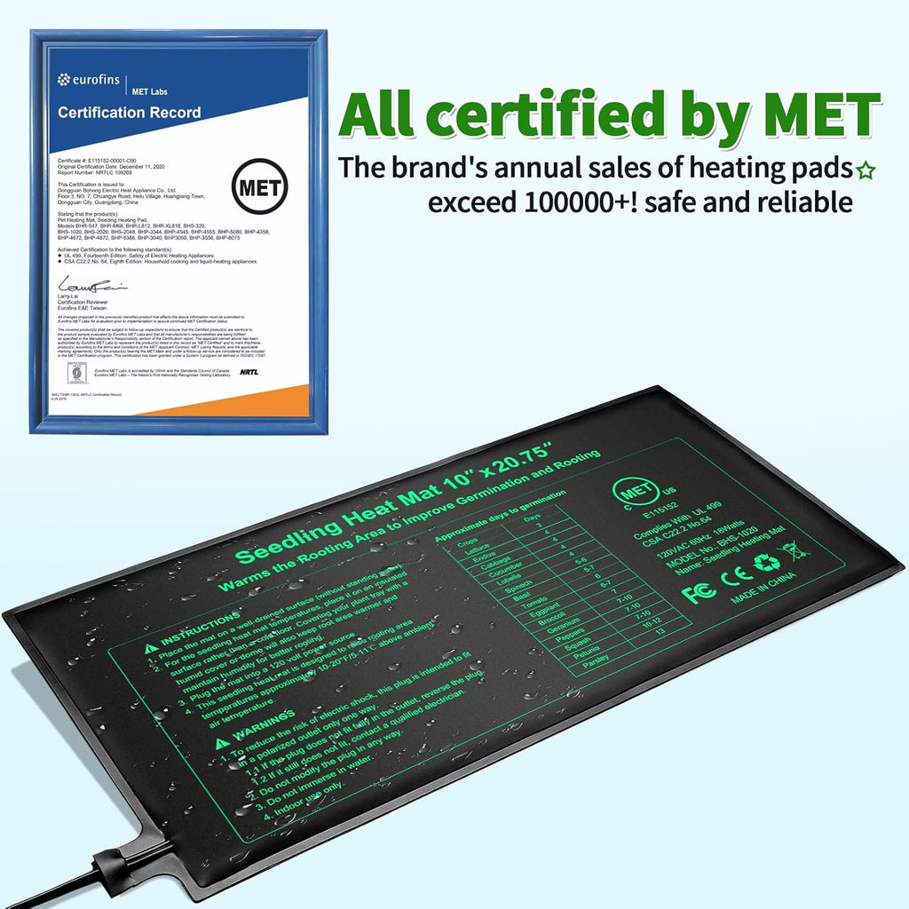 Seedling Heat Mat 4 Pack Dual Certified by MET and UL Plant Heating Mat Pad with Power Failure Protection Thermostatic