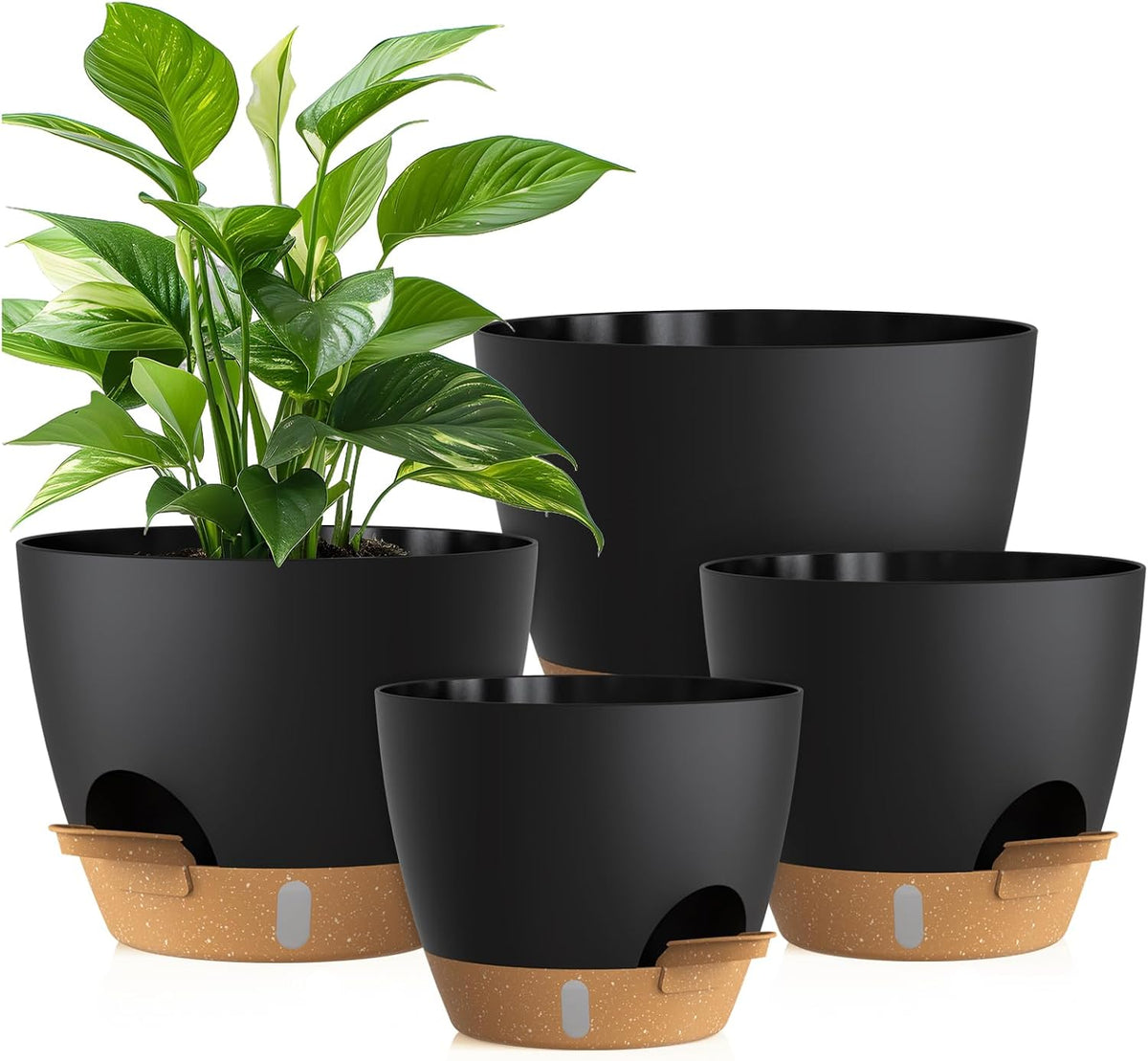 Mintra Garden Pots, 4 Pack Bulk Plastic Plant Pots with Drainage Tray, Round Indoor & Outdoor Decorative Planters with Drain Holes for Flowers, Herbs & Plants, 11cm Diameter – Fuchsia, 4.3 in