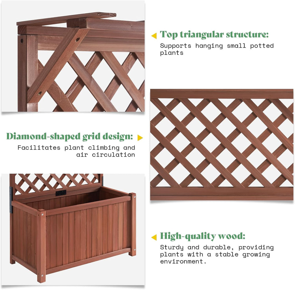 AMERLIFE Raised Garden Bed with 71" Trellis, Privacy Planter for Planting | Natural Wood Planter Box for Vegetables and