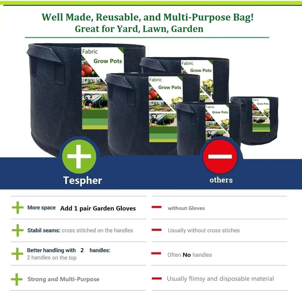 3-Pack 20 Gallon Thickened Plant Grow Bags Large (22x12 in) Heavy Duty Fabric Plant Pots Garden Bag for Tomato,Potato